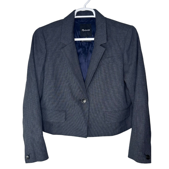 Madewell Sutter Blazer Womens XL Gray Blue Cropped One Button Italian Fabric EUC - Picture 1 of 6